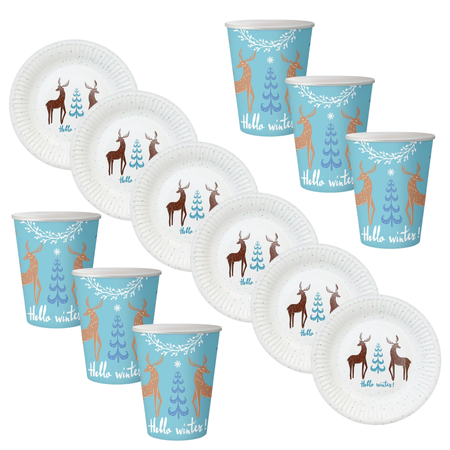 Kubeczki 250 ml + Talerzyki Zastawa Stołowa Jednorazowa Na Święta Renifer