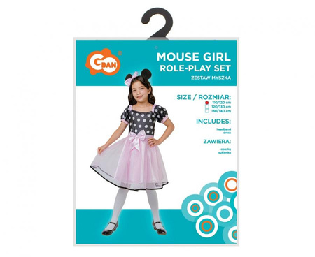 Strój Kostium Przebranie Myszka Sukienka + Opaska Na Karnawał Dla Dziecka