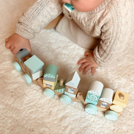 Pociąg Kolejka Drewniana Z Klockami Farma Zabawka Edukacyjna Dla Dziecka