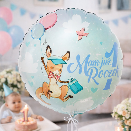 Balon Foliowy Mam Już 1 Roczek Kangurek Niebieski Urodziny Przyjęcie 18"