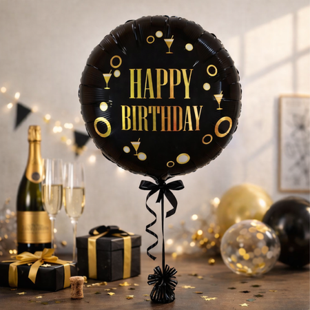 Balon Foliowy Dekoracyjny Imprezowy Na Urodziny Happy Birthday Czarny 18"