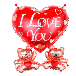 Balon Foliowy Czerwone Serce Na Walentynki Z Misiami I Love You 43x48 cm