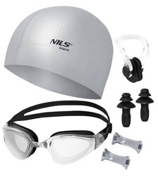 NILS Zestaw 3w1 Na Basen Regulowane Okularki + Czepek + Zatyczki Na Uszy I Nos