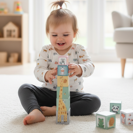 Wieża Piramidka Do Układania Dla Dzieci Zwierzęta i Cyfry 10 Elementów MAMABRUM