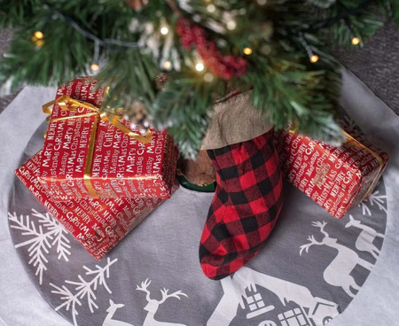 Mata Pod Choinkę Okrągła Dywanik Bożonarodzeniowy W Renifery Szary 90 cm