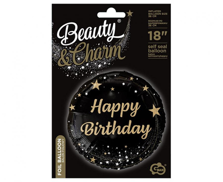 Balon Foliowy Dekoracyjny Imprezowy Na Urodziny Happy Birthday Czarny 18"