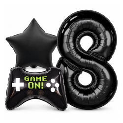 Balony Foliowe Na 8 Urodziny Przyjęcie Imprezę Cyfra Gwiazda Pad Game On