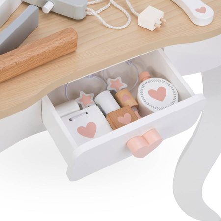 MAMABRUM Drewniana Toaletka Z Taboretem I Akcesoriami