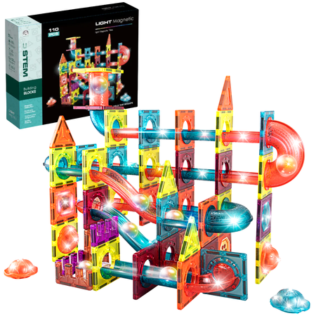 Klocki Magnetyczne Konstrukcyjne Świecący Tor Zestaw Dla Dzieci 110 el.
