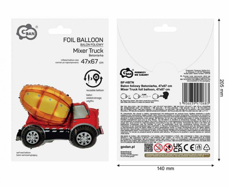 Balony Foliowe Urodzinowe Betoniarka Wywrotka Koparka 3 szt. Budowa Pojazdy