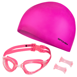 Zestaw Kąpielowy Na Basen Różowy Czepek + Różowe Okularki Pływackie NILS