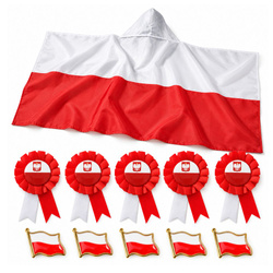 Przypinki Flaga Polski Na 11 Listopada Kotyliony Narodowe + Flaga 150x90 cm