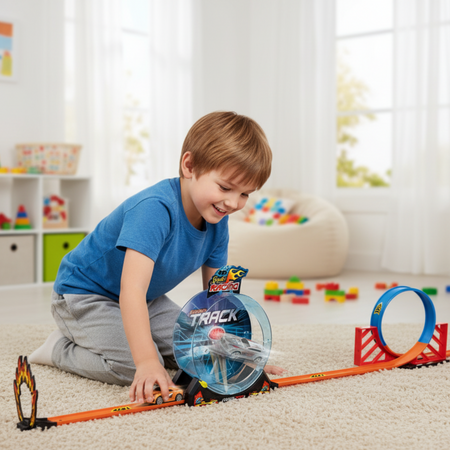 Tor Wyścigowy Samochodowy Dla Dziecka Pull Back 200 cm + Autko 20 el.