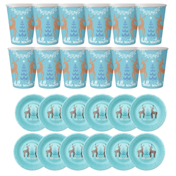 Zastawa Stołowa 12x Kubeczki 250 ml + 12x Talerzyki 18 cm Na Święta Renifer