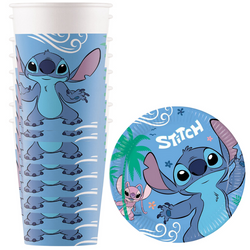 Kubeczki 200 ml + Talerzyki Papierowe 23 cm Na Przyjęcie Stitch & Angel