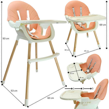 MERKAN Krzesełko Stalowe Fotelik Do Karmienia Z Blatem 3w1 Dla Dziecka