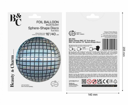Balon Foliowy Kula Dyskotekowa Srebrna Na Karnawał Urodziny Sylwestra 16"