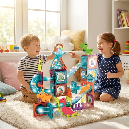 Klocki Magnetyczne Konstrukcyjne Świecący Tor Zestaw Dla Dzieci 86 el.