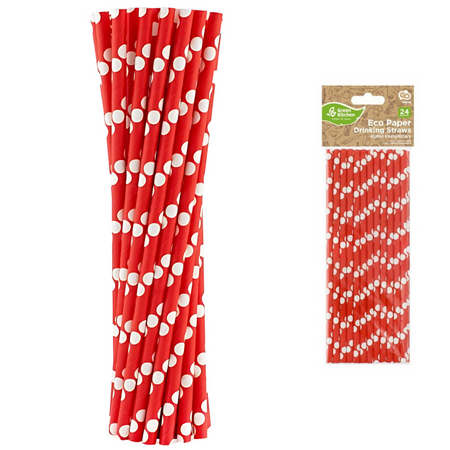 Słomki Papierowe Na Napoje Ekologiczne Do Picia W Groszki 19,7 cm 24 szt.