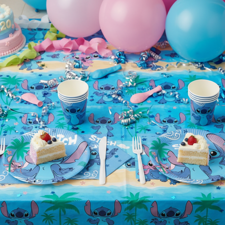 Zastawa Stołowa Stitch & Angel Obrus 120x180 cm Kubeczki Talerzyki Serwetki