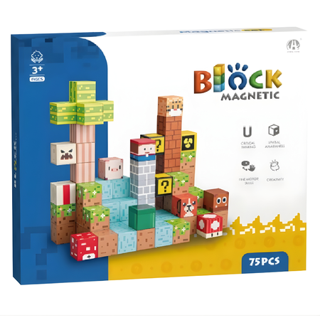 Klocki Magnetyczne Konstrukcyjne Zestaw 75 Elementów Edukacyjne Dla Dzieci