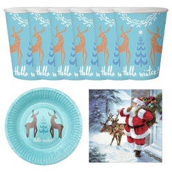 Kubeczki 250 ml + Talerzyki + Serwetki Zastawa Stołowa Na Święta Renifer