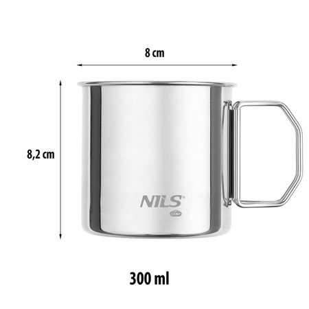 NILS Zestaw 4 Kubków Turystycznych Podróżnych Ze Stali Nierdzewnej Ze Składanym Uchem