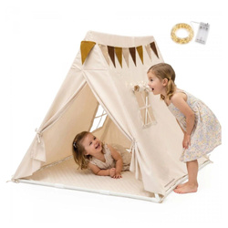 Namiot Tipi Dla Dzieci 110×110×120 cm Z Matą Do Pokoju  Girlanda Lampki LED