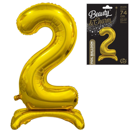 Balon Foliowy Na Urodziny Rocznice Jubileusze Złoty Duży Cyfra 2 Stojąca