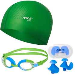 Zestaw Pływacki Do Wody Okularki + Czepek + Zatyczki NILS