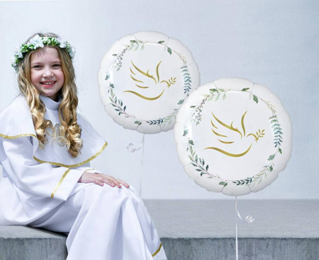 Balon Foliowy Gołąbek Z Listkami Na Chrzest Bierzmowanie Komunię 18"