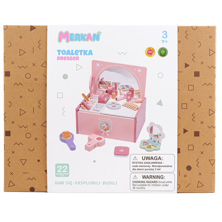MERKAN Drewniana Toaletka Dla Dziecka Z Lustrem + Akcesoriami