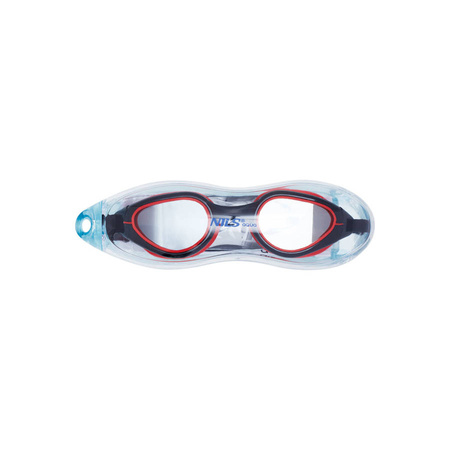 NILS Zestaw Czarno-Czerwone Okularki + Czerwony Czepek Pływacki