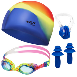 NILS Dziewczęcy Zestaw Pływacki 3w1 Okularki + Czepek + Zatyczki