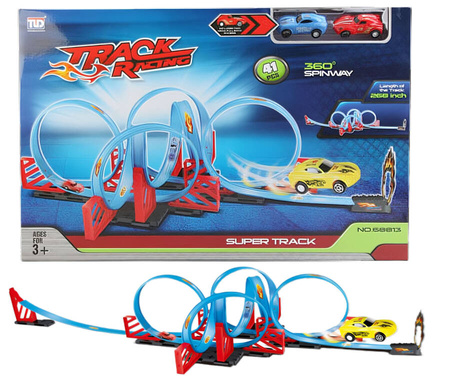 Tor Wyścigowy Samochodowy Pull Back Dla Dzieci 680 cm + 4 Samochody