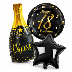 Balony Foliowe Na 18 Urodziny Zestaw Szampan Gwiazda Happy Birthday 3 szt.