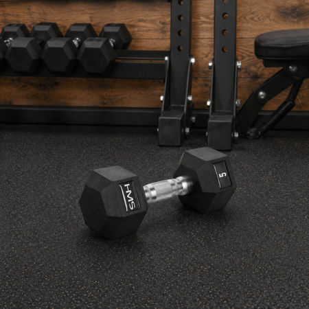 Hantla Ciężarek Gumowany Do Ćwiczeń Treningu Siłowego HEX PRO 5 kg HMS