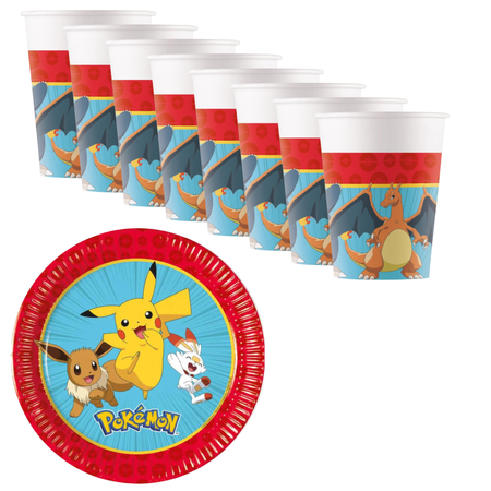 Zestaw Kubeczki i Talerzyki Serwetki Na Przyjęcie Pokemon 36 Elementów