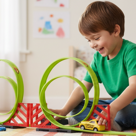 Tor Wyścigowy Samochodowy Inercyjny Dla Dzieci 450 cm + Auto