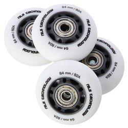 Kółka Do Rolek Kauczukowe 64 mm Zestaw 4 szt. + Łożyska ABEC-9 Białe Matowe