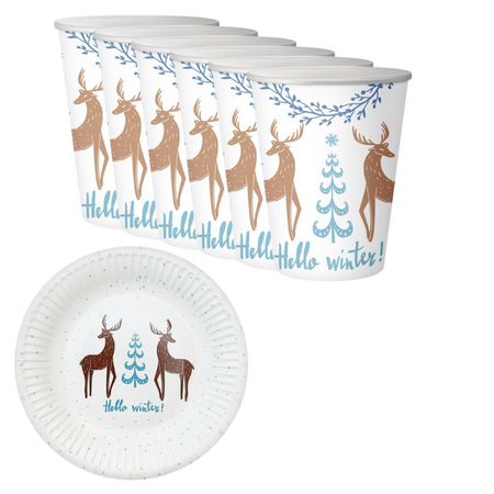 Kubeczki 250 ml + Talerzyki + Serwetki Zastawa Stołowa Na Święta Renifer