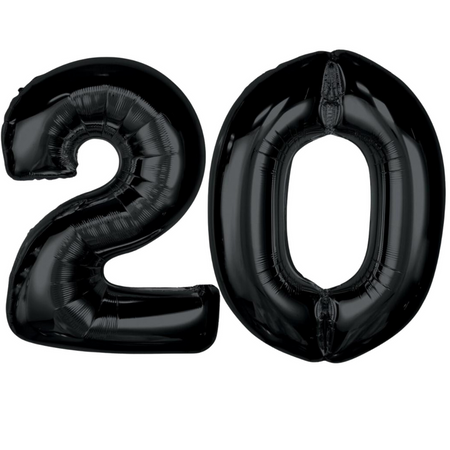 Balony Foliowe Czarne Metaliczne Dekoracja Na Urodziny GODAN 92 cm 20 Lat