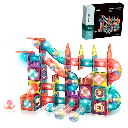 Klocki Magnetyczne Konstrukcyjne Świecący Tor Zestaw Dla Dzieci 140 el.