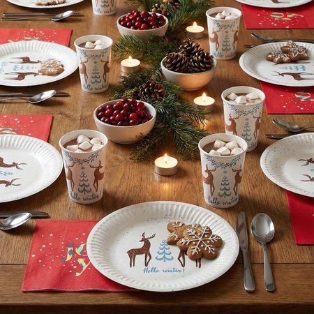 Kubeczki 250ml + Talerzyki + Serwetki Zastawa Stołowa Jednorazowa Na Święta