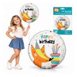 Balon Foliowy Lisek Z Tortem Happy Birthday Na Przyjęcie Urodziny 18"