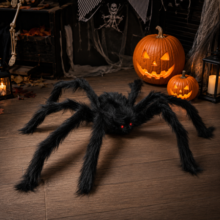 Pająk Włochaty Duży 60 cm Dekoracja Ozdoba Na Halloween Czarny Straszny 