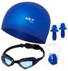 NILS Niebieski Zestaw Pływacki Na Basen Czepek + Okulary + Zatyczki Na Nos i Uszy