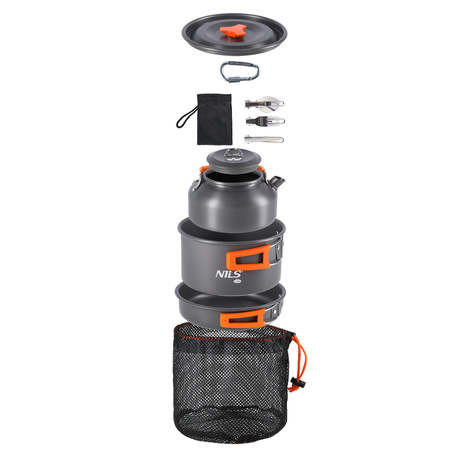 Zestaw Naczynia Turystyczne Czajnik + Garnek + Patelnia + Sztućce NILS