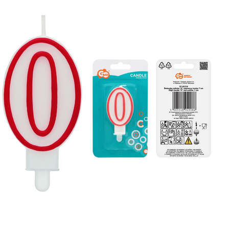 Świeczka Urodzinowa Dekoracyjna Na Tort Cyfra 0 Czerwony Kontur 1 szt.