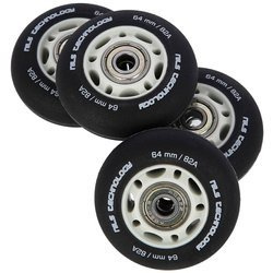 Kółka Do Rolek Kauczukowe 64mm Zestaw 4 szt. + Łożyska ABEC-9 Czarne Matowe